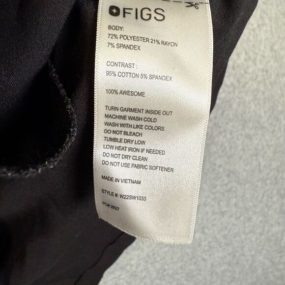 Figs Womens Size XS Technical Collection Scrub Top Black Short Sleeve V Neck - Picture 3 of 7